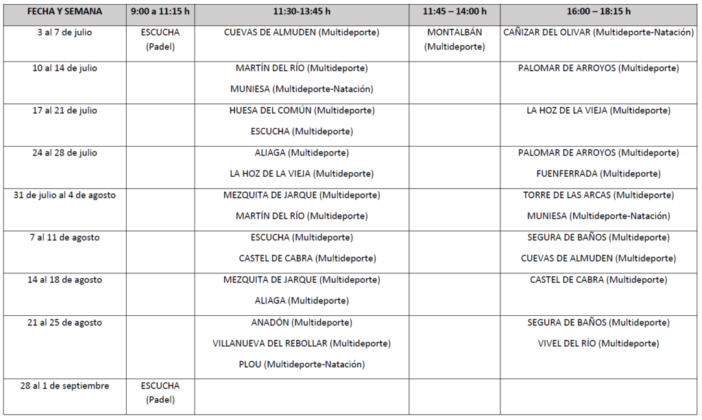 Calendario semana deportiva 2023