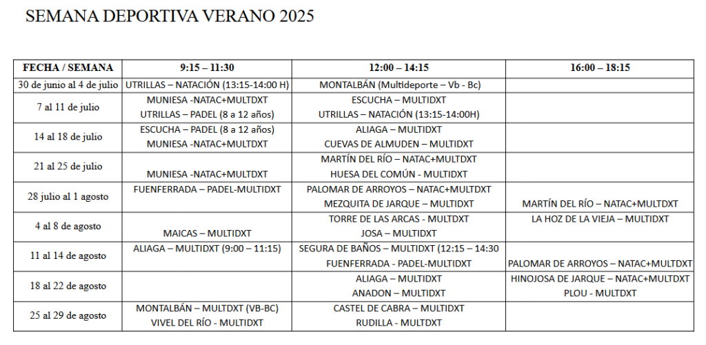 Calendario semana deportiva 2025